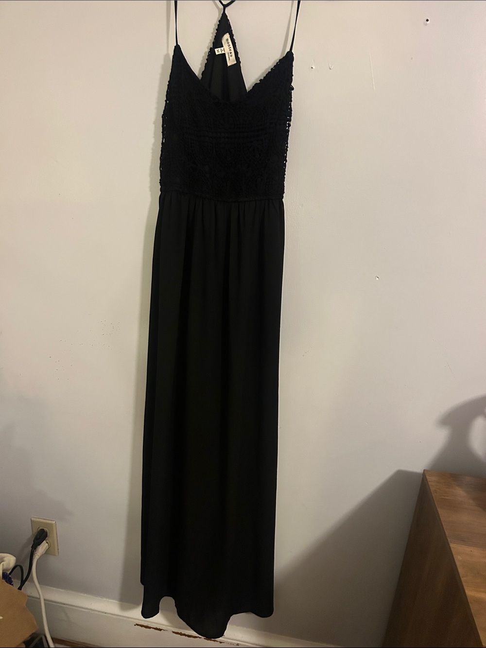 Monteau Black Crochet Bodice Maxi Dress with Spaghetti Straps